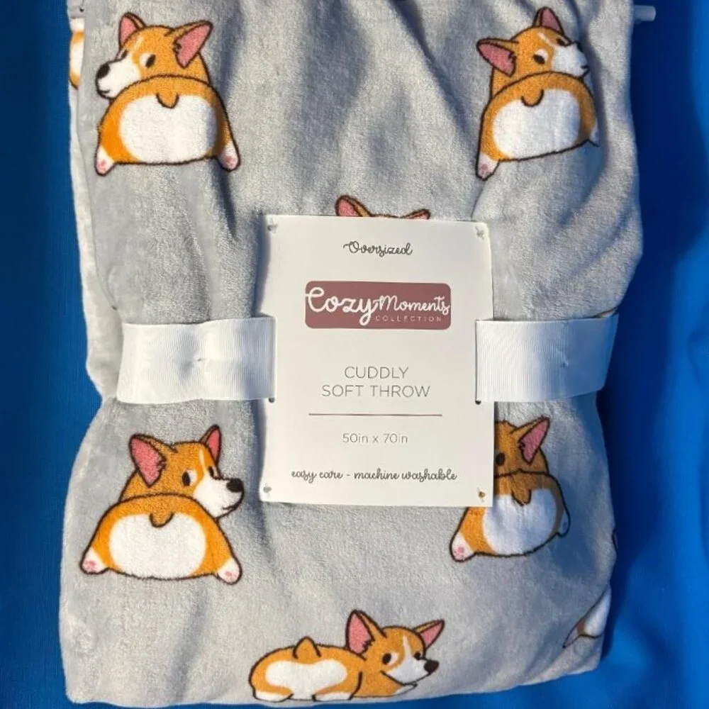NWT / NEW CORGI ( PEMBROKE / CARDIGAN WELSH ) OVERSIZED 50” X 70” PLUSH THROW